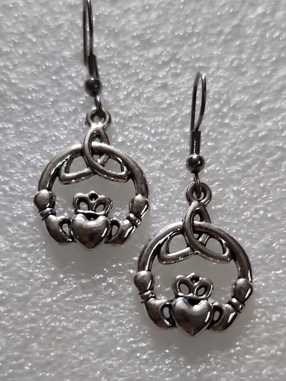 Hand Crafted Silver Claddagh Drop Earrings - Silver
